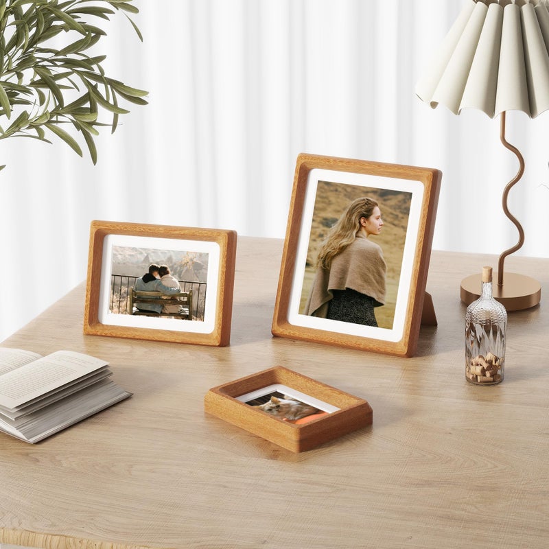 Heimlove إطارات صور Heimlove مقاس 6 × 8 من خشب الساج الطبيعي، إطار صور مصنوع يدويًا من الخشب الأصلي مع حصيرة لعرض صور التخرج مقاس 5 × 7، وصورة عائلية، وصورة زفاف على الطاولة وتزيين الحائط - Image 2